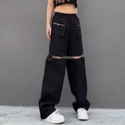 New Fashion Black Pants Women 2025 Detachable Casual Korean Cargo Wide Leg Pant Woman