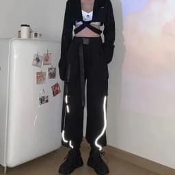 New Fashion Black Pants Women 2025 Detachable Casual Korean Cargo Wide Leg Pant Woman