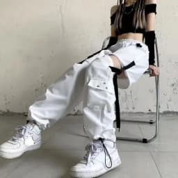 New Fashion Black Pants Women 2025 Detachable Casual Korean Cargo Wide Leg Pant Woman