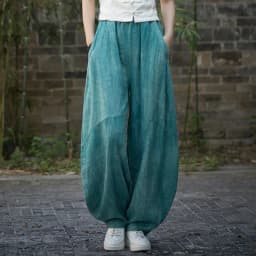Johnature Women Vintage Ramie Bloomers Pants Elastic Waist Tie-dye 2025 Summer New Pockets Trousers Casual Loose Women Pants