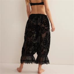 Boho Vintage Women Lace Trim Long Bloomers Y2k Elastic Mid Rise Floral Ruffle Pantaloons Flared Slips Pants Pajama Bottoms