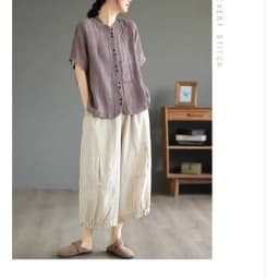 Women's Pure Color Linen Wide Leg Pants Elastic Waist Loose Slimming Casual Trousers High Waist Nine Points Summer Faion