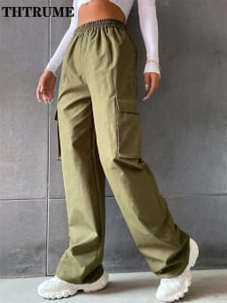 Vintage Streetwear Cargo Pants Fashion Women Solid Oversized Pocket High Waist Baggy Pant Casual Hip Hop Straight New Trousers