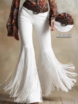 2026 Women's Retro Western Tassel New Suede Pants Spring And Summer Personality Street Solid Color Mid-waist Micro Trousers