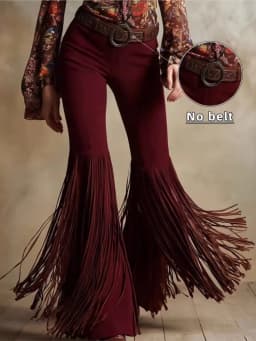 2026 Women's Retro Western Tassel New Suede Pants Spring And Summer Personality Street Solid Color Mid-waist Micro Trousers