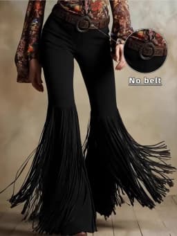 2026 Women's Retro Western Tassel New Suede Pants Spring And Summer Personality Street Solid Color Mid-waist Micro Trousers