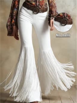 2026 Women's Retro Western Tassel New Suede Pants Spring And Summer Personality Street Solid Color Mid-waist Micro Trousers