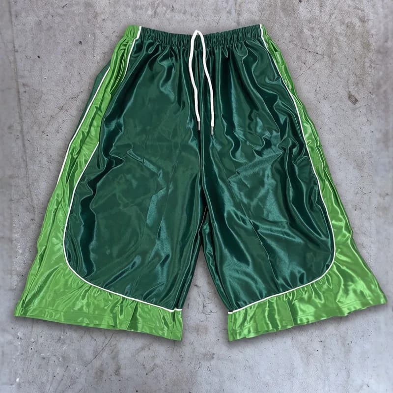 Retro Fashion Color Matching Stitching Sports Cropped Pants Harajuku Elastic  Waist Wide-leg Pants Loose Casual Shorts