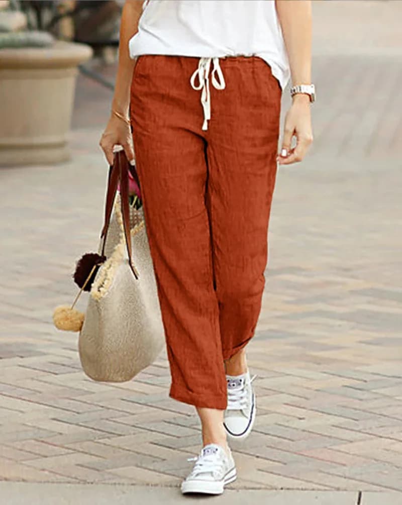 Cotton Linen Trousers for Women Solid Color Elastic Waist Casual Pants Drawstring Loose Autumn New Pants for Female