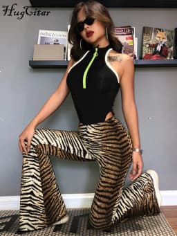 Hugcitar High Waist Leopard Print Flare Leggings 2025 Spring Women Fashion Sexy Bodycon Trousers Club Pants