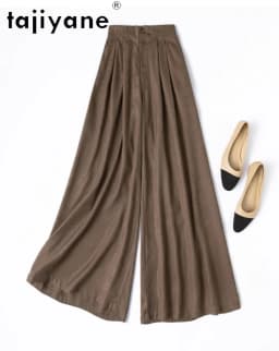 TAJIYANE 100% Real Mulberry Silk Pants Woman High Quality Baggy Pants Jacquard Wide Leg Trousers Summer Clothes Women 2025 여성바지