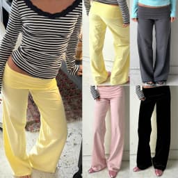 Fold Over Wide Leg Yoga Pants for Women Y2K Low Rise Wide Leg Color Block Foldover Lounge Pants Teen Girls Cute Sweatpants ﻿