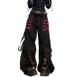 E-girl Gothic Wide Leg Cargo Pants Women Low Waist Jeans Long Trousers Y2K Grunge Vintage Hip Hop Punk Harajuku Streetwear