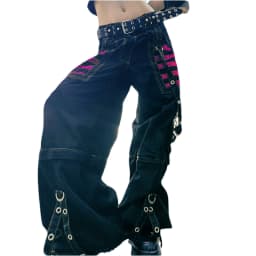 E-girl Gothic Wide Leg Cargo Pants Women Low Waist Jeans Long Trousers Y2K Grunge Vintage Hip Hop Punk Harajuku Streetwear