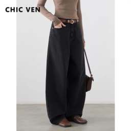 CHIC VEN Korean Women Plus Jeans New Casual Retro Wide Legs Denim Pants Slim Female Trousers Spring Autumn 2025