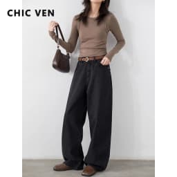 CHIC VEN Korean Women Plus Jeans New Casual Retro Wide Legs Denim Pants Slim Female Trousers Spring Autumn 2025
