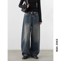 CHIC VEN Korean Women Plus Jeans New Casual Retro Wide Legs Denim Pants Slim Female Trousers Spring Autumn 2025