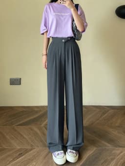 Wide Office Trousers for Women 2023 High Waist White Straight Stacked Pants with Pockets Double-button Classic Women's Trousers