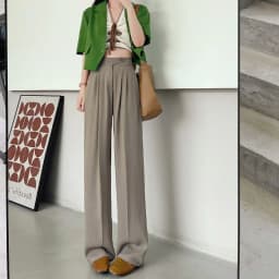 Wide Office Trousers for Women 2023 High Waist White Straight Stacked Pants with Pockets Double-button Classic Women's Trousers