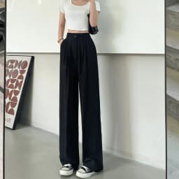 Wide Office Trousers for Women 2023 High Waist White Straight Stacked Pants with Pockets Double-button Classic Women's Trousers