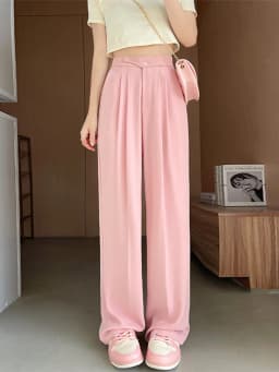 Wide Office Trousers for Women 2023 High Waist White Straight Stacked Pants with Pockets Double-button Classic Women's Trousers