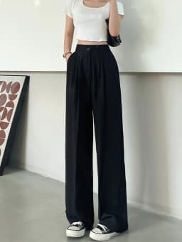 Wide Office Trousers for Women 2023 High Waist White Straight Stacked Pants with Pockets Double-button Classic Women's Trousers
