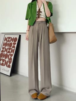 Wide Office Trousers for Women 2023 High Waist White Straight Stacked Pants with Pockets Double-button Classic Women's Trousers