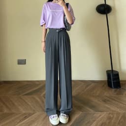 Wide Office Trousers for Women 2023 High Waist White Straight Stacked Pants with Pockets Double-button Classic Women's Trousers