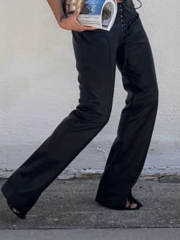 Sexy black PU leather pants women straight leg pants trousers woman clothing high waist casual baggy wide leg pants streetwear