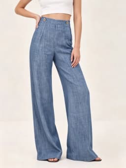 Krisstargirl 2025 New Fashion Simple Casual Straight Leg Pants for Women Blue High Waisted Trousers for Office Ladies Clothing