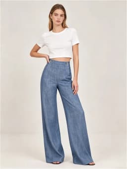 Krisstargirl 2025 New Fashion Simple Casual Straight Leg Pants for Women Blue High Waisted Trousers for Office Ladies Clothing