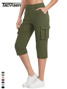 TACVASEN Summer Quick Dry Cargo Capri Pants Womens Outdoor Hiking Knee Length Joggers Lightweight Waterproof Shorts 6 Pockets