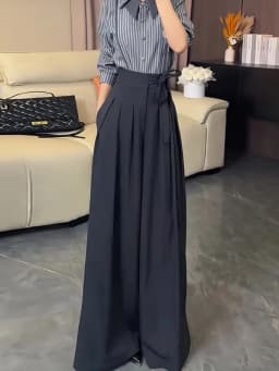 Korean Royal Sister Style Gray Suit Pants Women's 2025 New High Waist Drape Strap Design Wide Leg Trousers