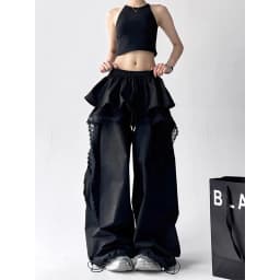 MEXZT Y2K Black Cargo Pants Women Streetwear Lace Patchwork White Wide Leg Pants Summer Gyaru Harajuku Korean Baggy Trousers New