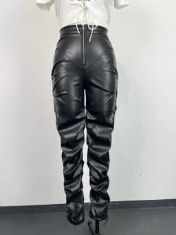 Women's Pants Wholesale Items High Waist Pu Leather Black Wide Leg Pants for Women Casual Fashion Loose Streetwear Trouser Femme