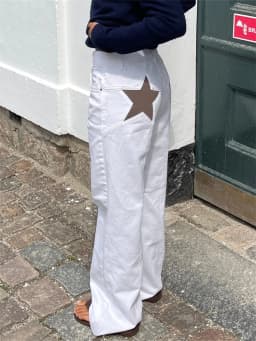 Women Fashion Jeans Star Pattern Loose Denim Pants Spring Fall Casual Low Waist Trousers Wide Leg Pants