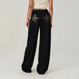 Women Fashion Jeans Star Pattern Loose Denim Pants Spring Fall Casual Low Waist Trousers Wide Leg Pants