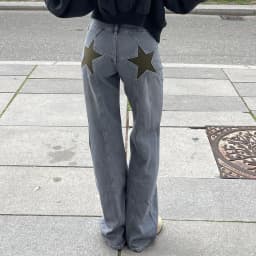 Women Fashion Jeans Star Pattern Loose Denim Pants Spring Fall Casual Low Waist Trousers Wide Leg Pants