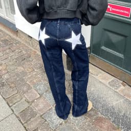 Women Fashion Jeans Star Pattern Loose Denim Pants Spring Fall Casual Low Waist Trousers Wide Leg Pants