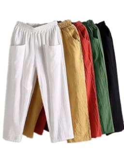 High Waist Cotton Linen Women's Summer Thin Breathable Color Loose Straight Casual Nine Point Pants Trendy Harajuku Style