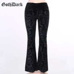 Goth Dark Vintage Floral Scratched Mall Gothic Pants Velvet High Waist Skinny Flare Trousers for Women Streetwear Cyber Y2K Pant