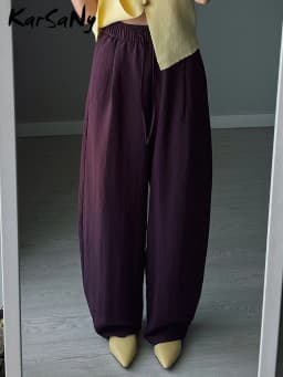 KarSaNy Women Summer Pants Purple Loose High Waist Casual Solid Navy Blue Lyocell Pants Wide Leg Trousers For Women Summer Baggy