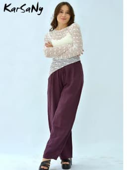 KarSaNy Women Summer Pants Purple Loose High Waist Casual Solid Navy Blue Lyocell Pants Wide Leg Trousers For Women Summer Baggy