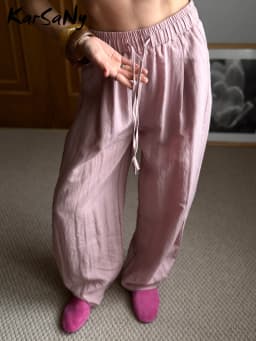 KarSaNy Women Summer Pants Purple Loose High Waist Casual Solid Navy Blue Lyocell Pants Wide Leg Trousers For Women Summer Baggy