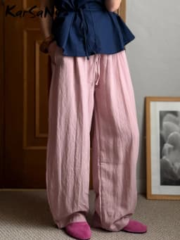 KarSaNy Women Summer Pants Purple Loose High Waist Casual Solid Navy Blue Lyocell Pants Wide Leg Trousers For Women Summer Baggy