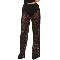 Women Lace Sheer Mesh Pants Sexy See Through High Waist Stretchy Wide Leg Trousers Y2k Fairy Grunge Gothic Streetwear
