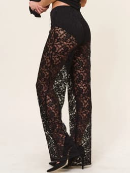 Women Lace Sheer Mesh Pants Sexy See Through High Waist Stretchy Wide Leg Trousers Y2k Fairy Grunge Gothic Streetwear