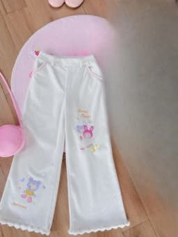 Japanese Cartoon Embroidery Wide Leg Trousers Harajuku Women Grunge Casual Pant Y2k Aesthetic Patchwork Pocket Straight Pants