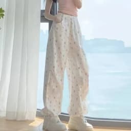 American Casual White Flower Print Cargo Pants 2026 Autumn New High Waist Y2k E-Girl Straight Wide Leg Women