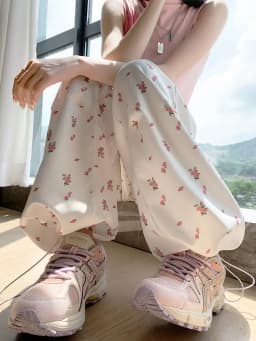 American Casual White Flower Print Cargo Pants 2026 Autumn New High Waist Y2k E-Girl Straight Wide Leg Women